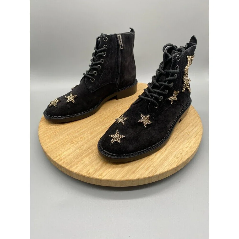 Coach Watts Star Boots Black Sued Side Zip Western Rhinestones G2313 Womens 5 B - Picture 6 of 13